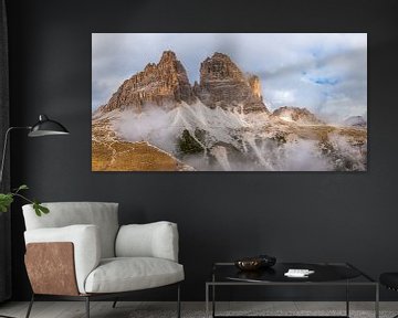 Een panorama van de Dolomieten bij de Drei Zinnen en Cadini di Misurina van Marga Vroom