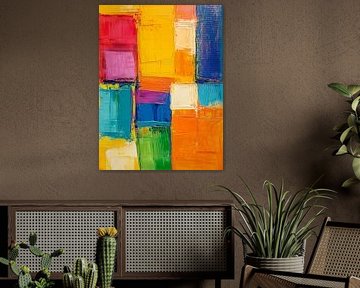 Gedurfde kleurvlakken in rood, blauw en geel