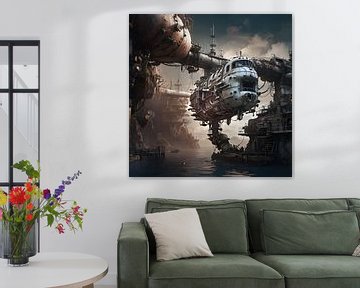 Haven scène, onbekende machine, surrealistisch van Nick Wendt