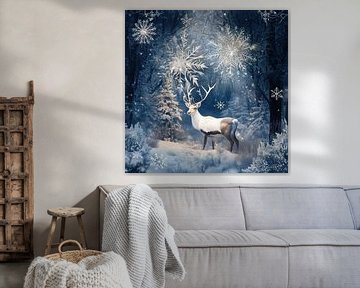 Rendier in magisch bos winter wonderland kerstmis van Mel Digital Art