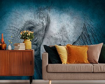 Blauwe Sereniteit Olifant in een Dromerige Blauwe Setting van Femke Ketelaar