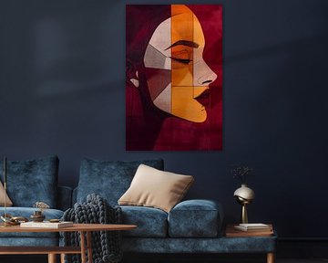 Female Portrait in Geometric Warmth by Eva Lee