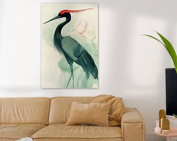 Verfijnde Sereniteit Kraanvogel in Abstracte Harmonie van Eva Lee