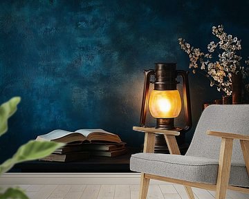 Warm vintage lamp and books by Imperial Art House