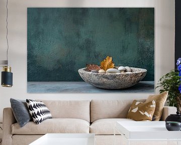 Stone bowl with autumn leaves by Imperial Art House