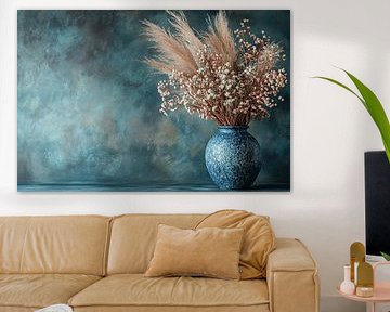 Rustic flowers in blue vase by Imperial Art House