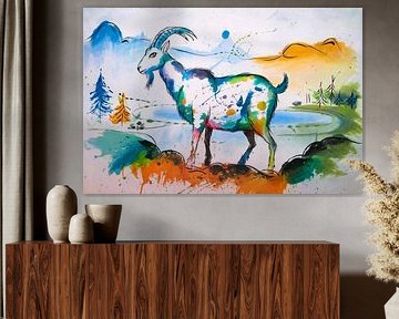 Chèvre dans un paysage coloré