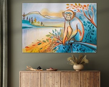 Aquarelle colorée d'un singe sur Imperial Art House