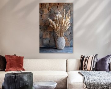 Pampas grass in rustic vase