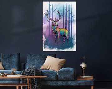 Kleurrijk hert in abstract bos van Imperial Art House