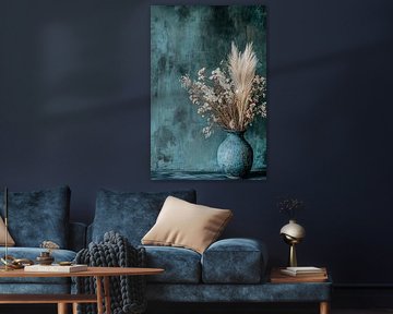 Vase bleu avec fleurs séchées sur Imperial Art House