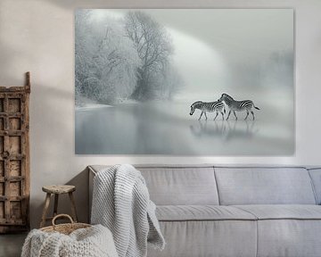 Zebra's in a Winter Landscape by Karina Brouwer