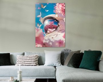 Astronaut in een zee van bloemen - Fantastisch van Poster Art Shop