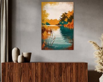Colourful lake and nature scene