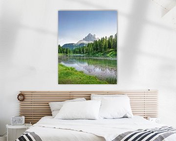 Het meer van Antorno en de drie toppen in Dolomieten van Stefano Orazzini