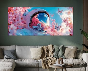 Astronaut in een bloemenzee met vlinders van Poster Art Shop