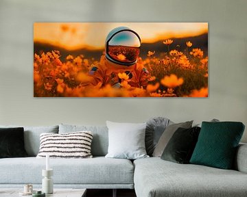 Astronaut in de bloemenzee van de zon van Poster Art Shop