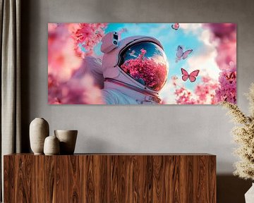 Astronaut in een zee van bloemen - Dromerig van Poster Art Shop
