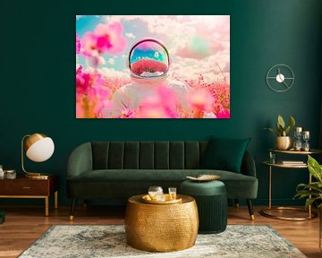 Astronaut in een bloemenveld - fantasierijke foto van Poster Art Shop
