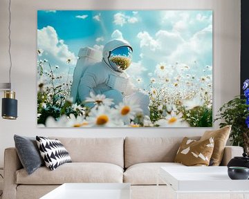 Astronaut in het bloemenveld - Dromerig en vredig van Poster Art Shop