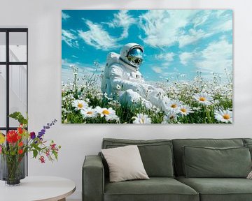 Astronaut in het bloemenveld - dromerige vrede van Poster Art Shop