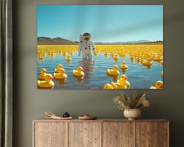 Astronaut in de zee van badeendjes van Poster Art Shop