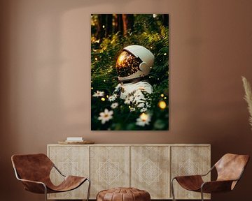 Astronaut in het bos met glinsterende lichtjes van Poster Art Shop