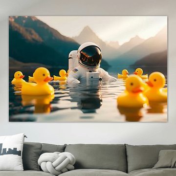 Astronaut im Wasser mit Enten – Surrealistisch von Poster Art Shop