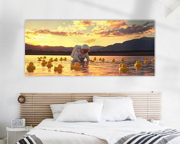 Astronaut in het water met eenden - dromerig van Poster Art Shop