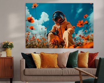 Astronaut in een kleurrijk bloemenveld - dromerig van Poster Art Shop