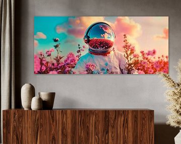Astronaut in magische bloemenvelden van Poster Art Shop
