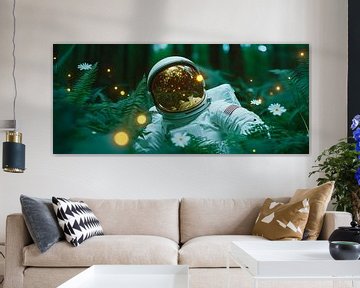 Astronaut in een betoverd bos vol bloemen van Poster Art Shop