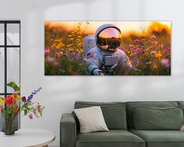 Astronaut tussen kleurrijke bloemenweiden van Poster Art Shop