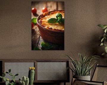 Basilikum-Lasagne in rustikaler Schale von Poster Art Shop