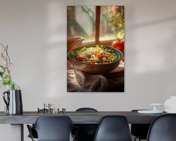 Kleurrijke gemengde salade voor het raam van Poster Art Shop