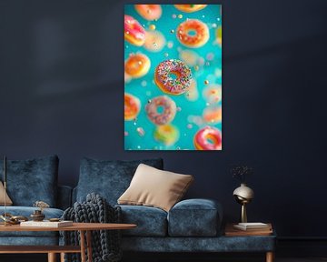 Kleurrijke donuts in zweefvlucht - vrolijk en lekker van Poster Art Shop