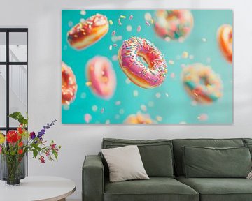Kleurrijke donuts in vrolijke vlucht - smakelijke traktaties van Poster Art Shop