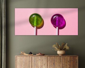 Colourful lollipops on a pink background by Poster Art Shop