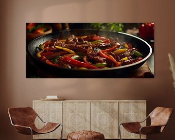 Colourful pan with spicy meat dish by Poster Art Shop