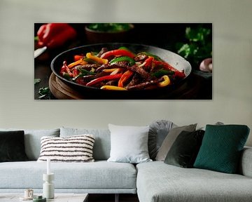 Colourful pan with steak and vegetables by Poster Art Shop