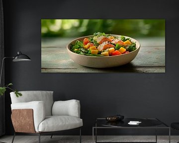Bunte Salatschüssel mit Lachs und Mango von Poster Art Shop