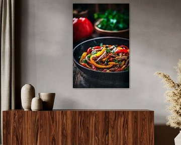 Buntes Gemüsepfannen-Gericht im Holzstil von Poster Art Shop