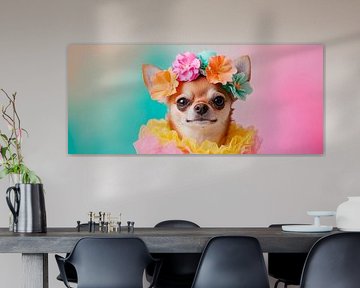 Chihuahua in a wreath of flowers - play of colours by Poster Art Shop