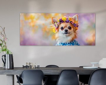 Chihuahua with flower wreath - Colourful and cheerful by Poster Art Shop
