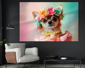 Chihuahua with flower wreath and dress by Poster Art Shop