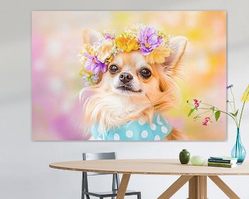 Chihuahua met bloemenkrans en sjaal van Poster Art Shop