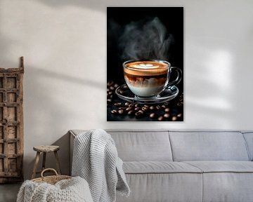 Stoom cappuccino in een elegant kopje van Poster Art Shop