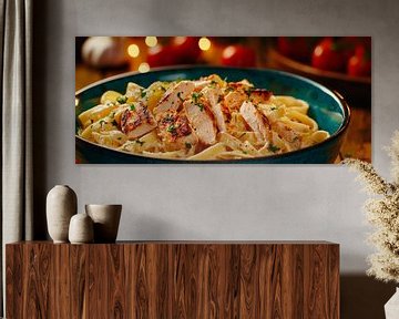 Creamy fettuccine with chicken pieces by Poster Art Shop