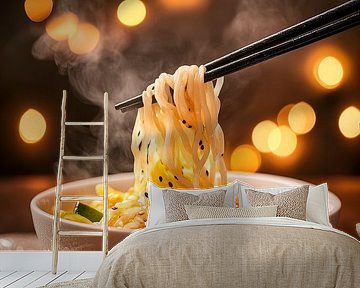 Noodles stomen in sfeervol licht van Poster Art Shop