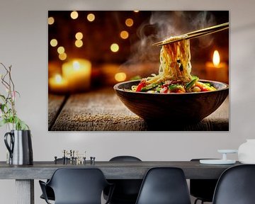 Steaming bowl of pasta by candlelight by Poster Art Shop